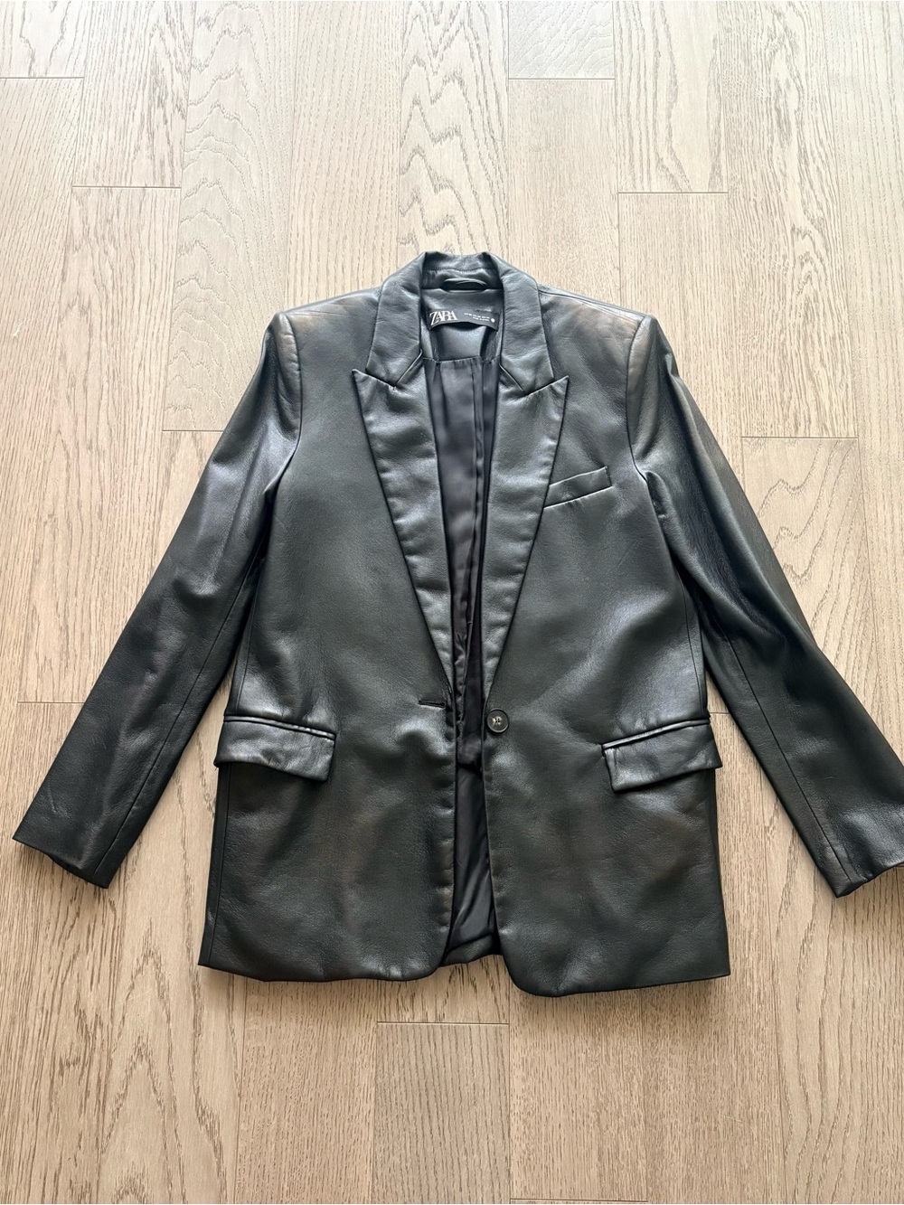 Zara Black Faux Leather Tailored Blazer